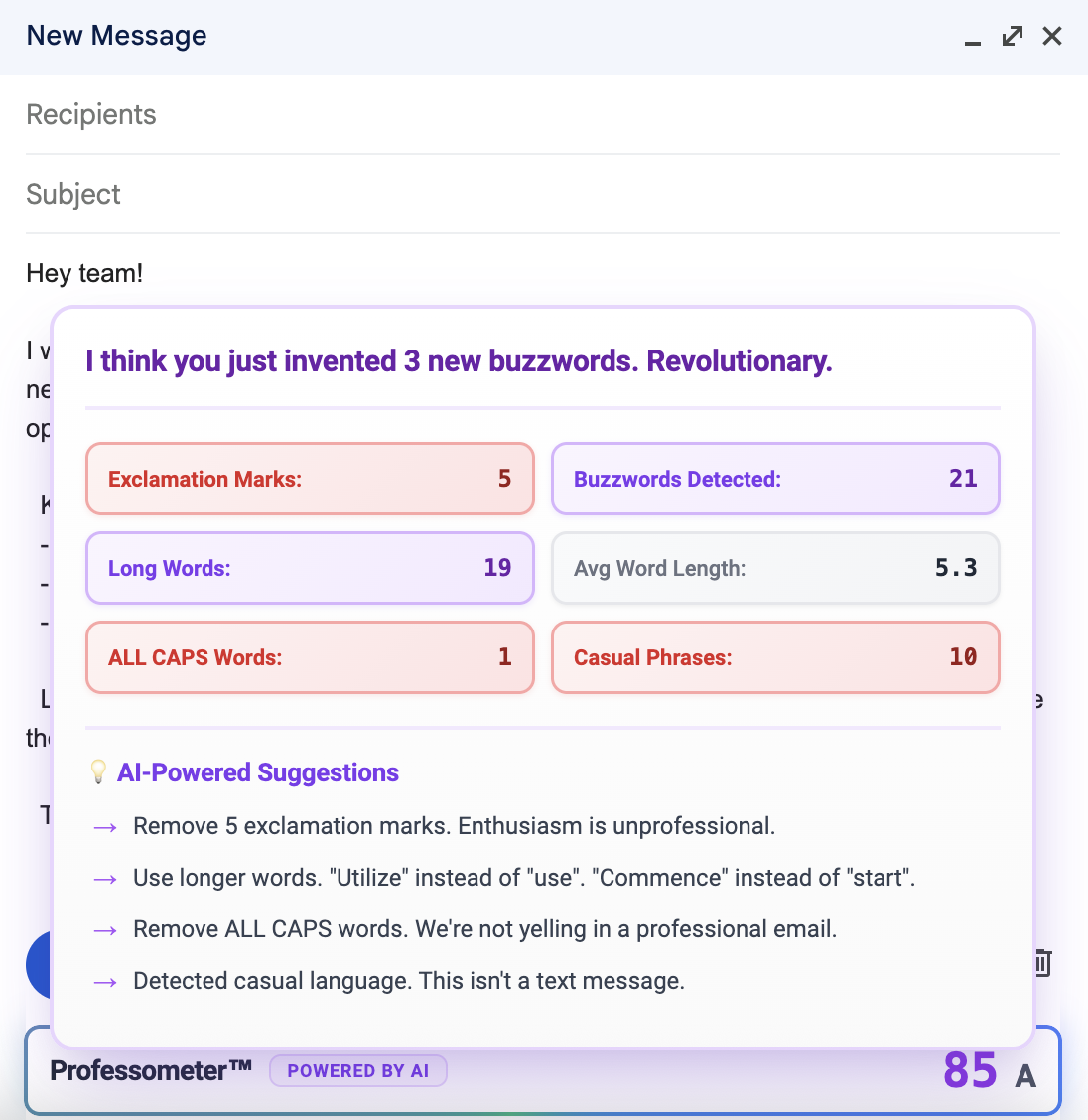 Professometer Chrome Extension Interface